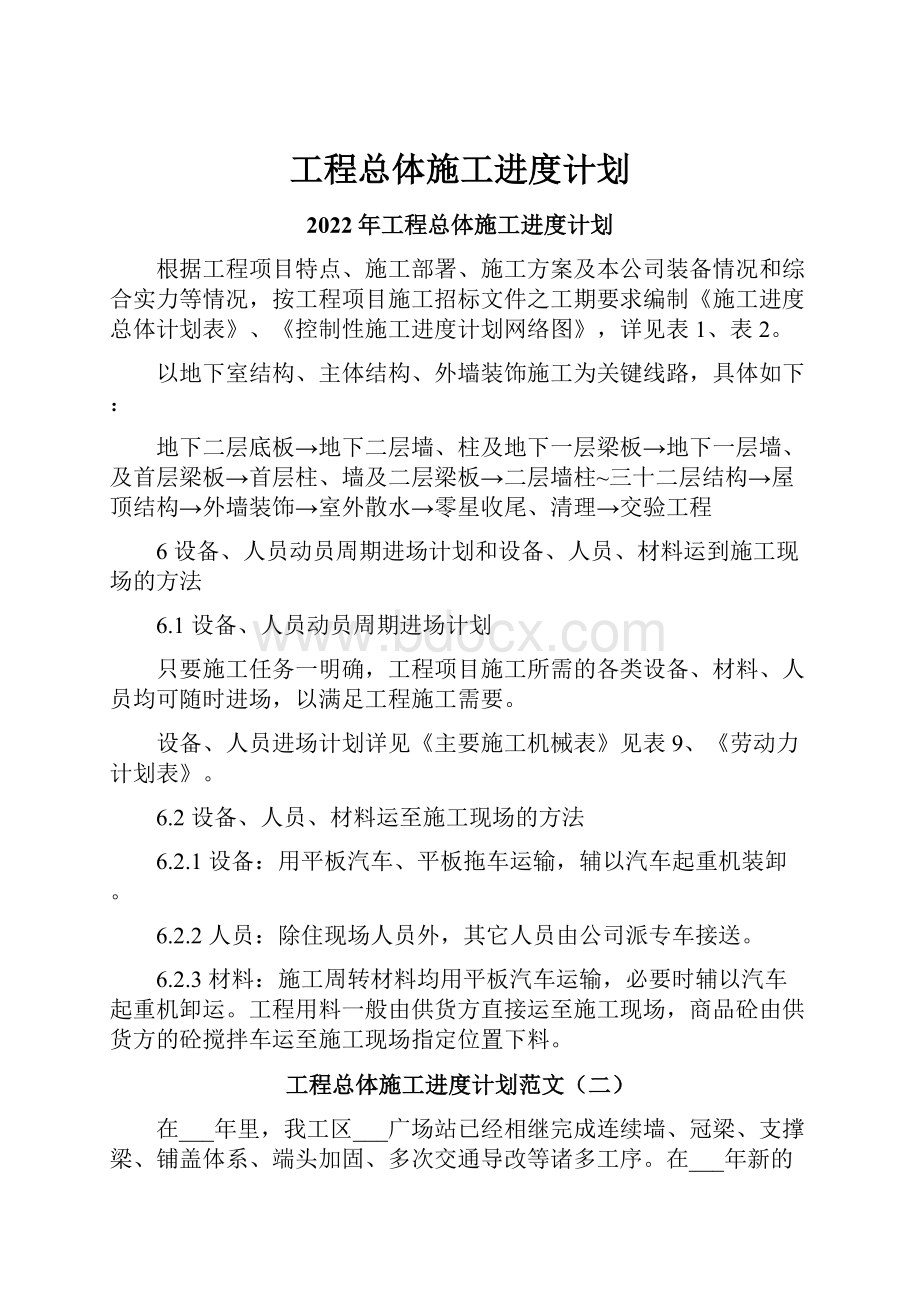 工程总体施工进度计划.docx