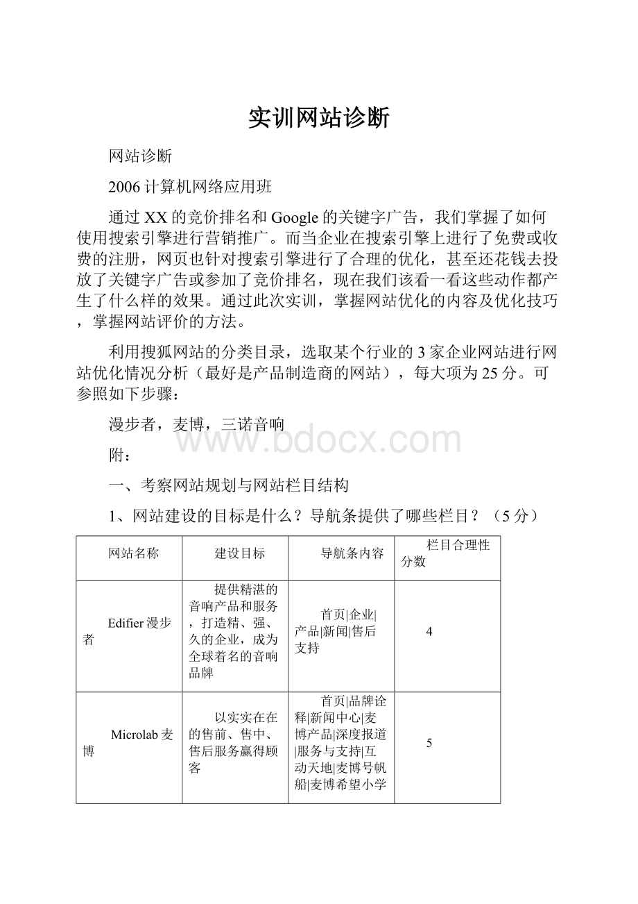 实训网站诊断.docx