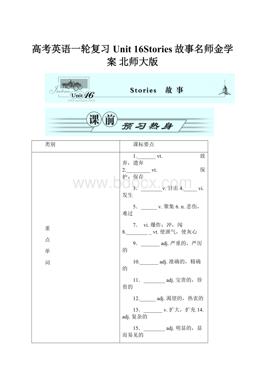 高考英语一轮复习 Unit 16Stories故事名师金学案 北师大版.docx_第1页