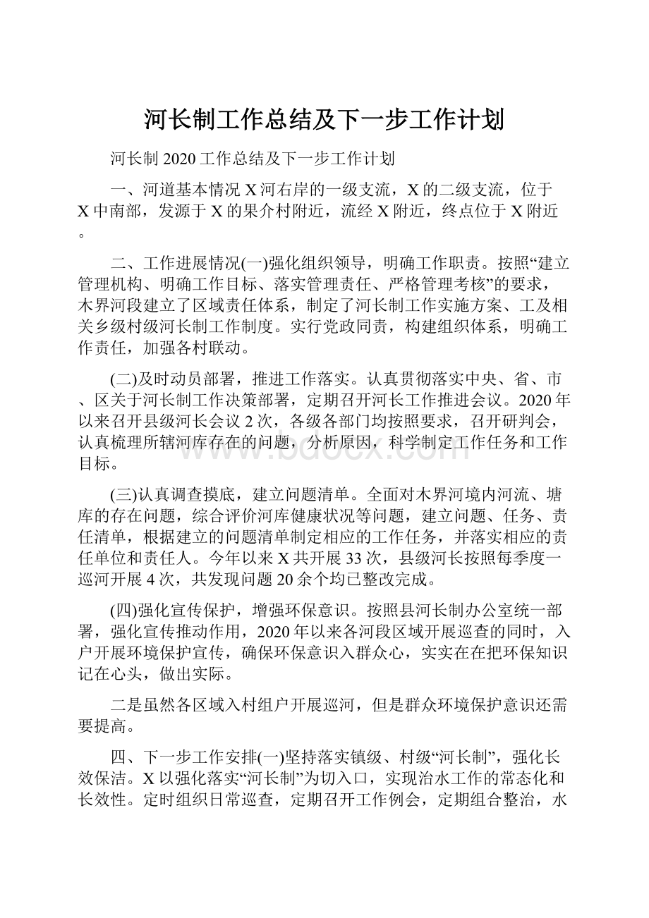 河长制工作总结及下一步工作计划.docx_第1页