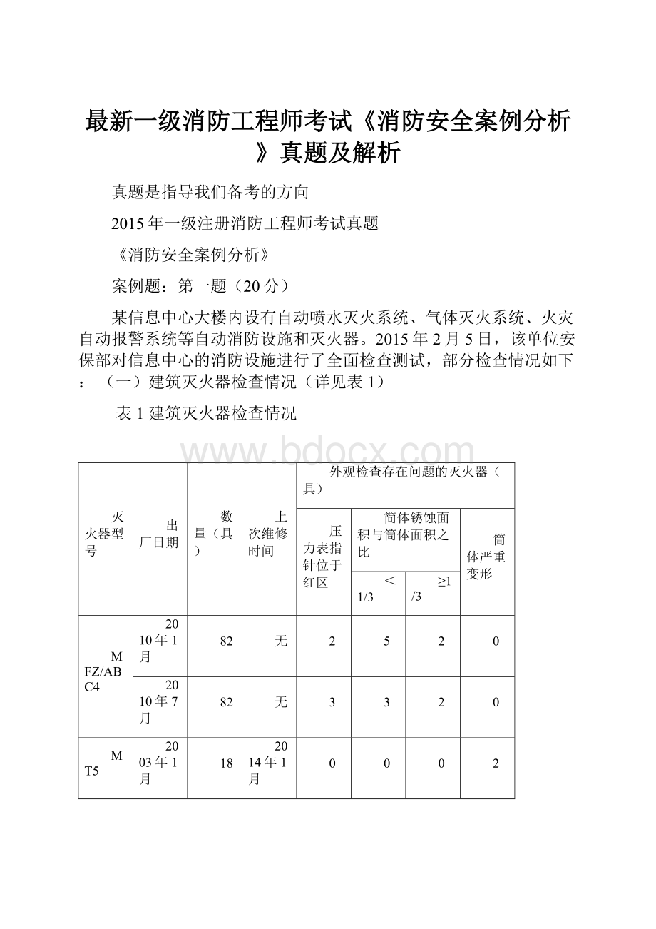 最新一级消防工程师考试《消防安全案例分析》真题及解析.docx