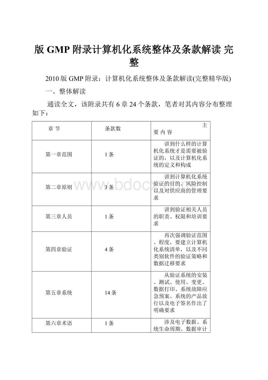 版GMP附录计算机化系统整体及条款解读 完整.docx