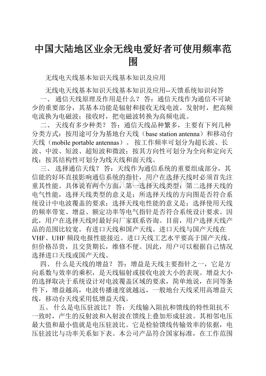 中国大陆地区业余无线电爱好者可使用频率范围.docx