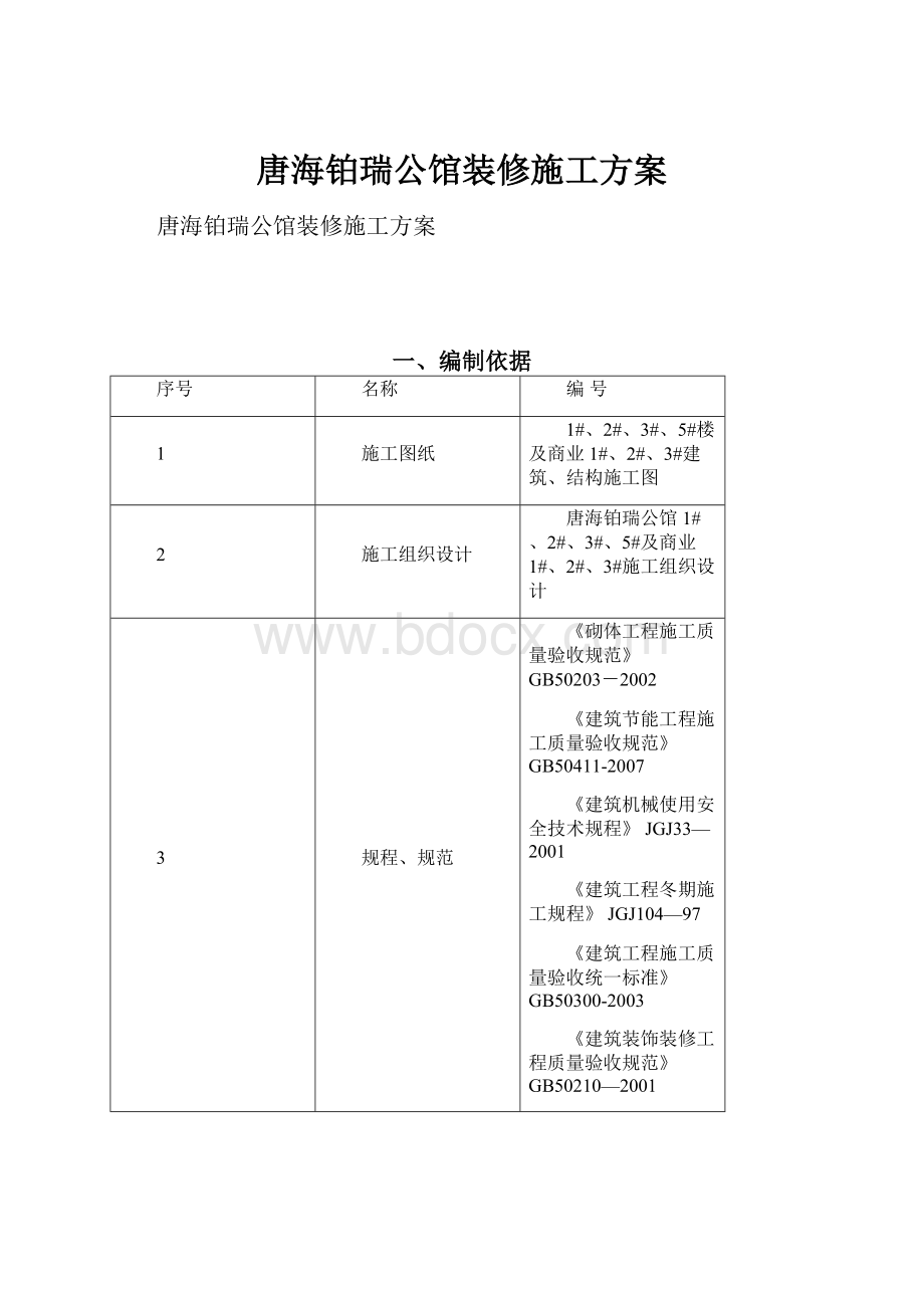 唐海铂瑞公馆装修施工方案.docx_第1页