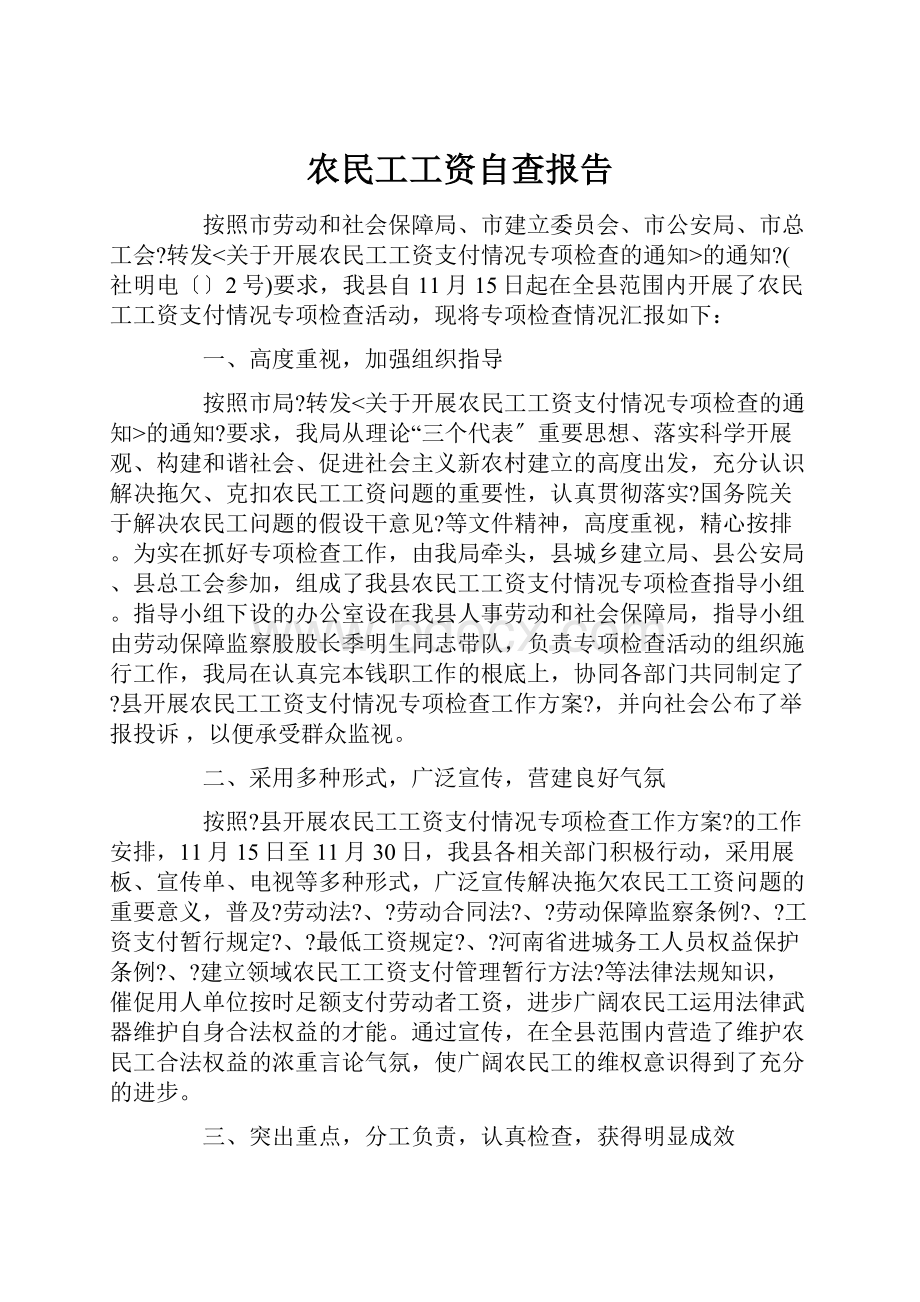 农民工工资自查报告.docx