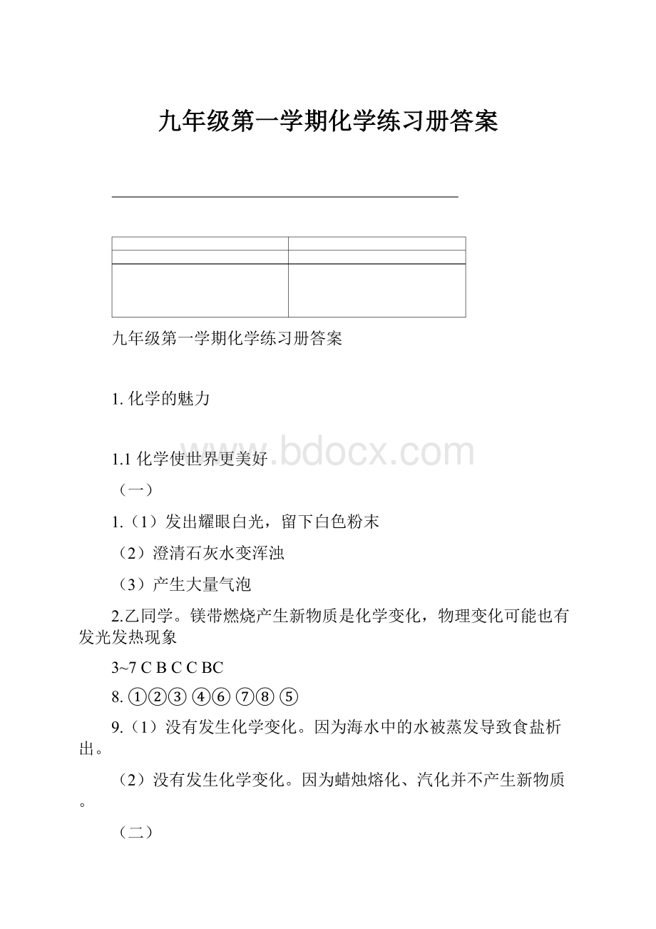 九年级第一学期化学练习册答案.docx_第1页