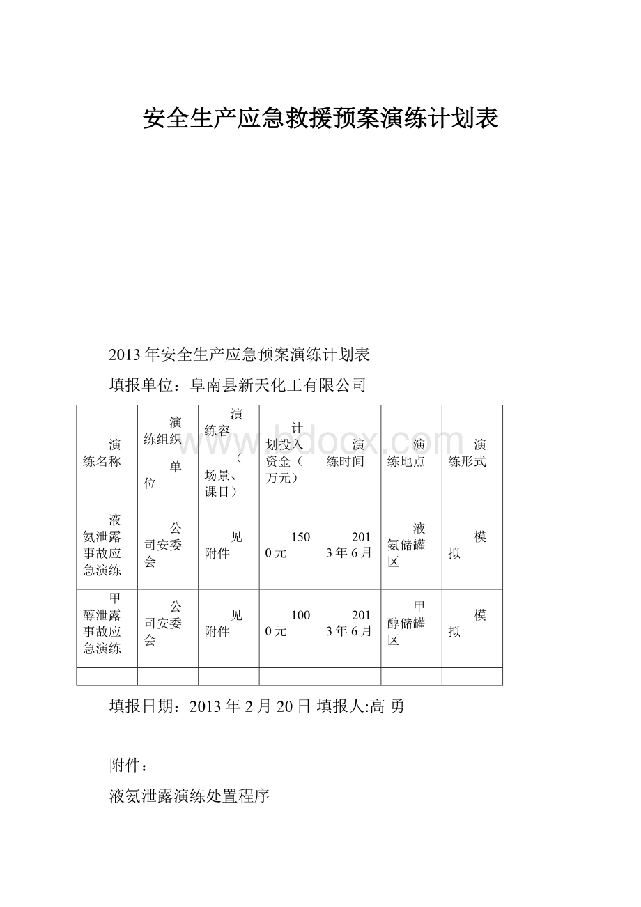 安全生产应急救援预案演练计划表.docx