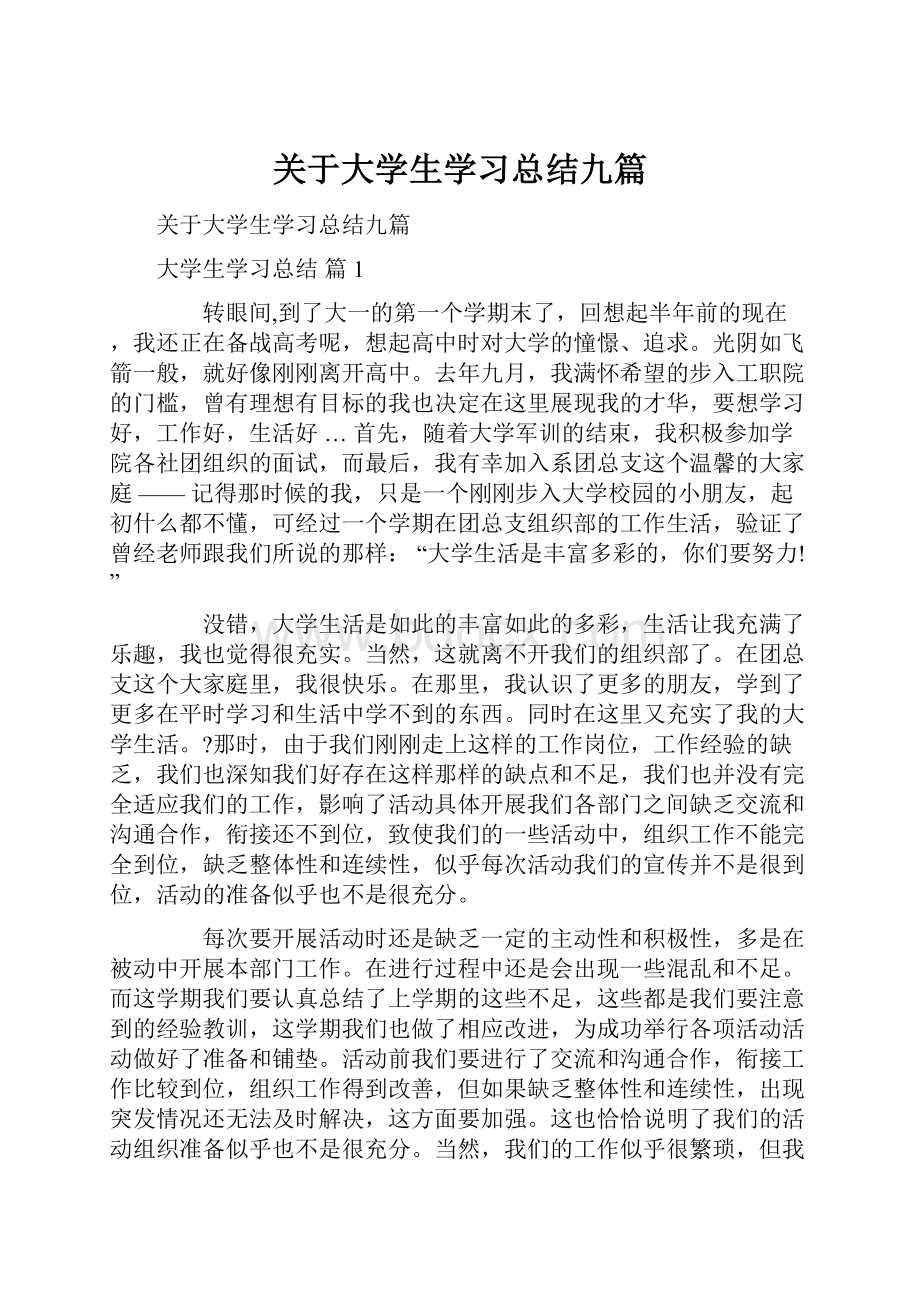 关于大学生学习总结九篇.docx