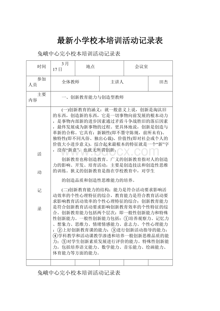 最新小学校本培训活动记录表.docx