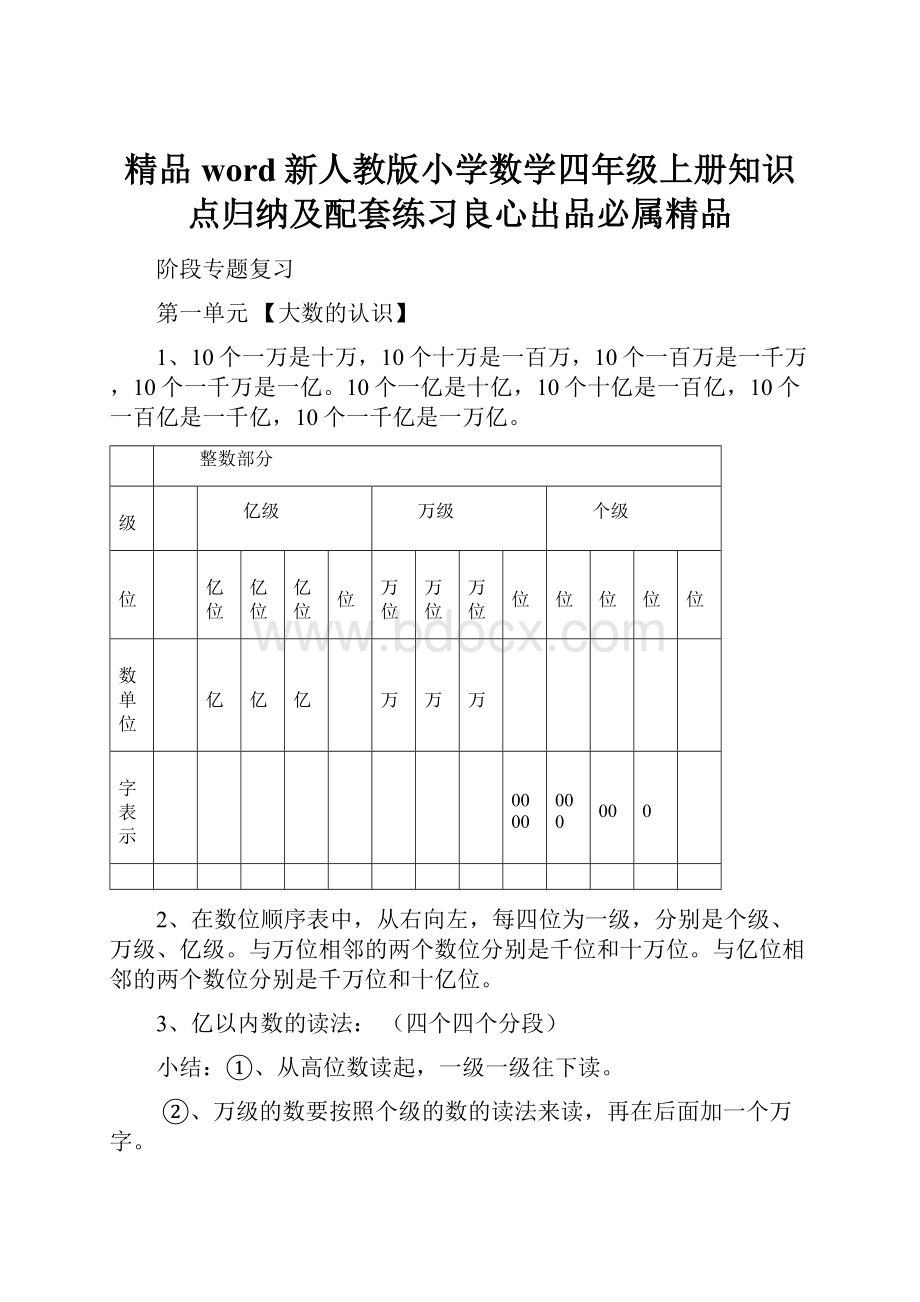 精品word新人教版小学数学四年级上册知识点归纳及配套练习良心出品必属精品.docx