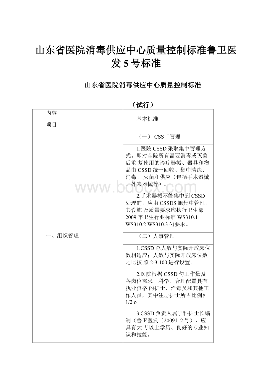 山东省医院消毒供应中心质量控制标准鲁卫医发5号标准.docx_第1页