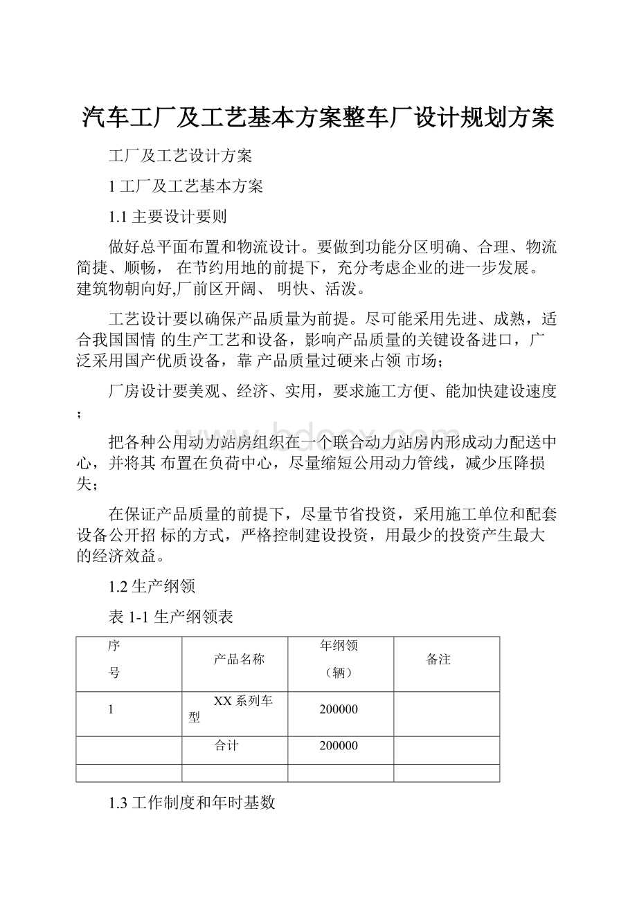 汽车工厂及工艺基本方案整车厂设计规划方案.docx