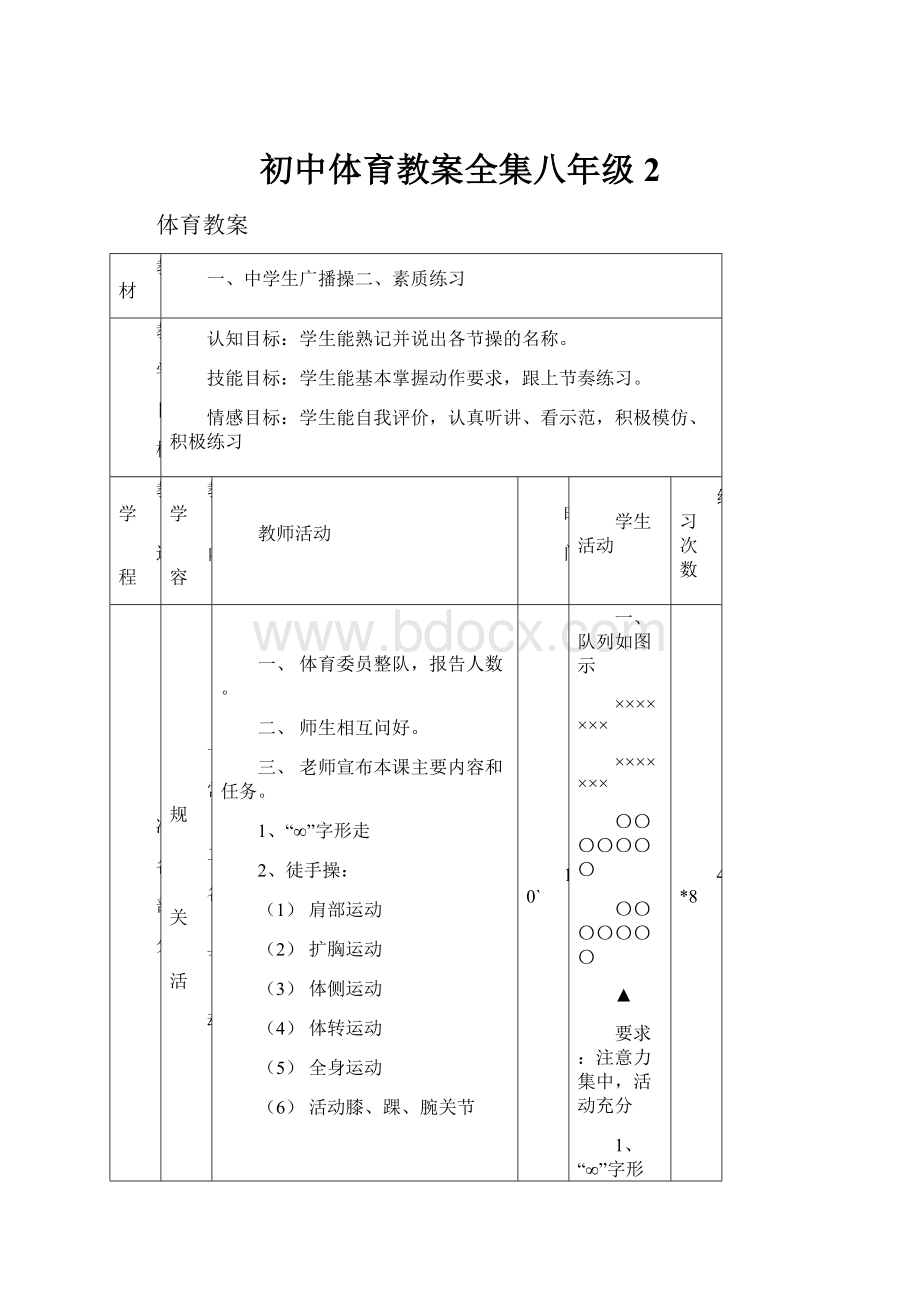 初中体育教案全集八年级 2.docx