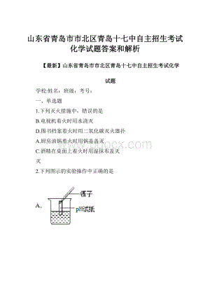 山东省青岛市市北区青岛十七中自主招生考试化学试题答案和解析.docx