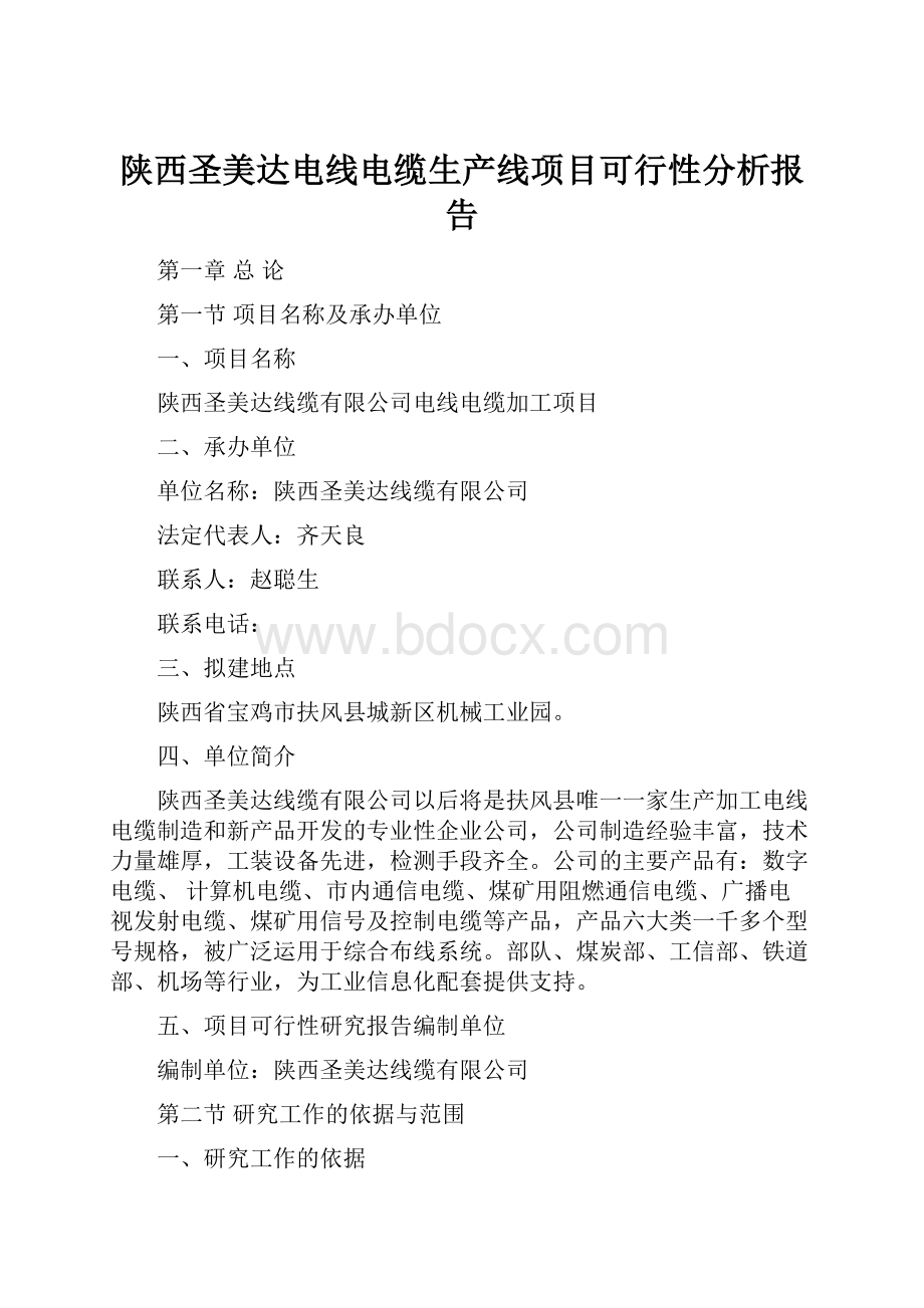 陕西圣美达电线电缆生产线项目可行性分析报告.docx_第1页