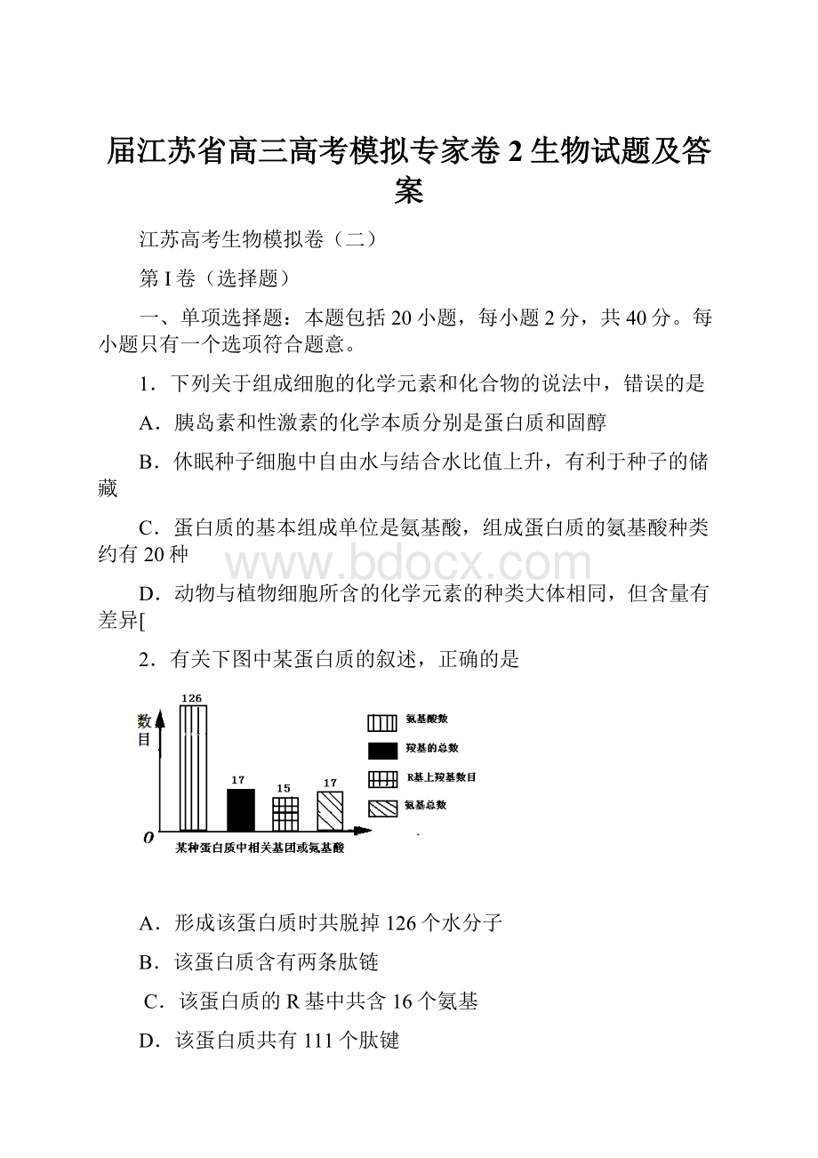 届江苏省高三高考模拟专家卷2生物试题及答案.docx