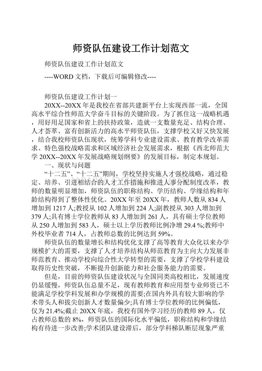 师资队伍建设工作计划范文.docx