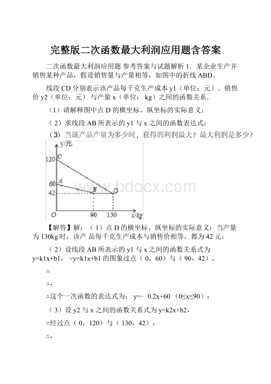 完整版二次函数最大利润应用题含答案.docx