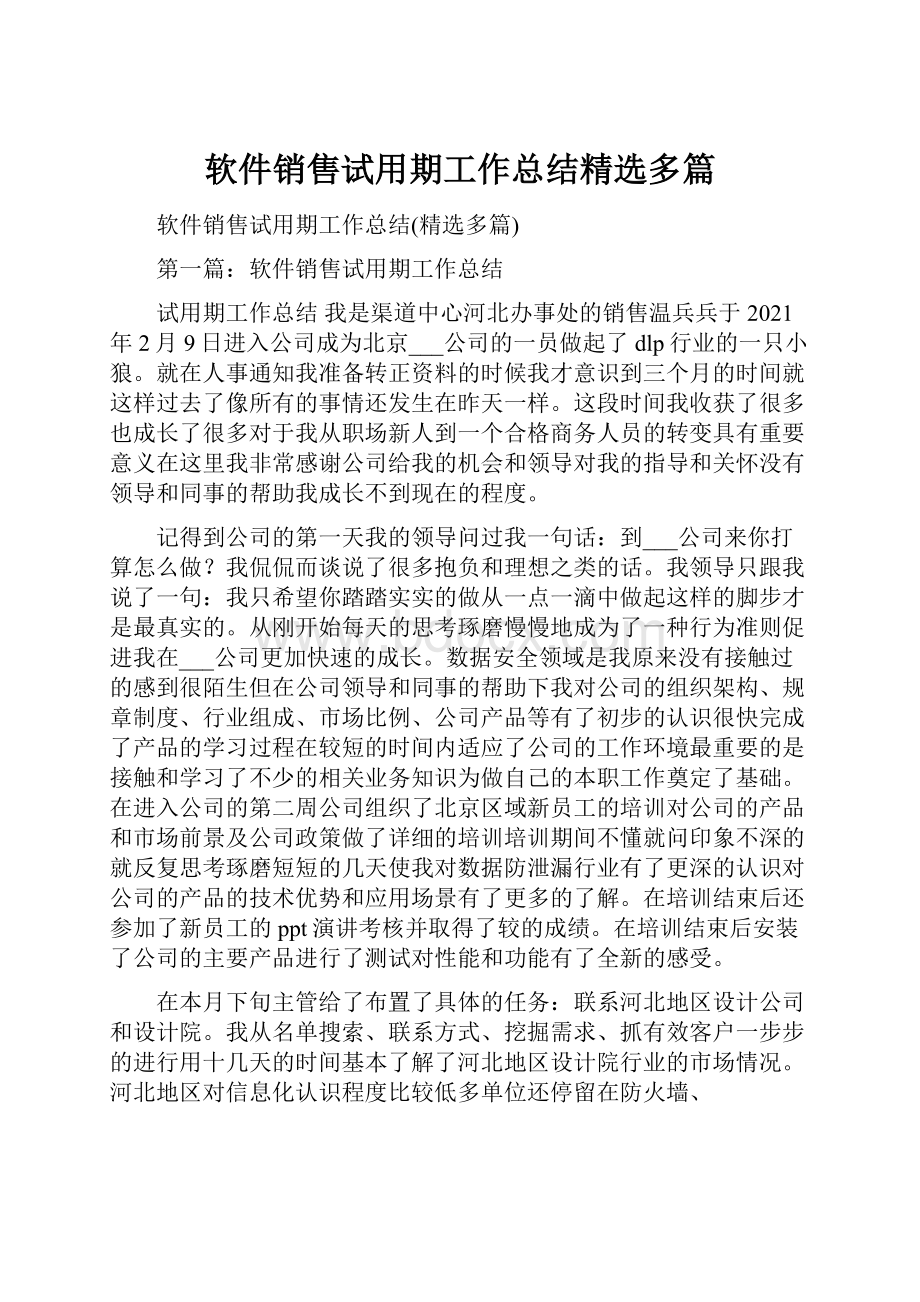 软件销售试用期工作总结精选多篇.docx