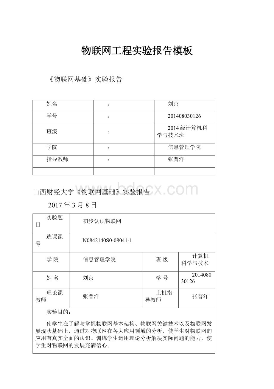 物联网工程实验报告模板.docx