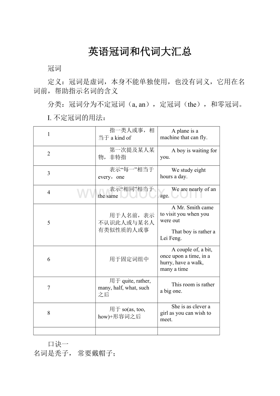 英语冠词和代词大汇总.docx_第1页