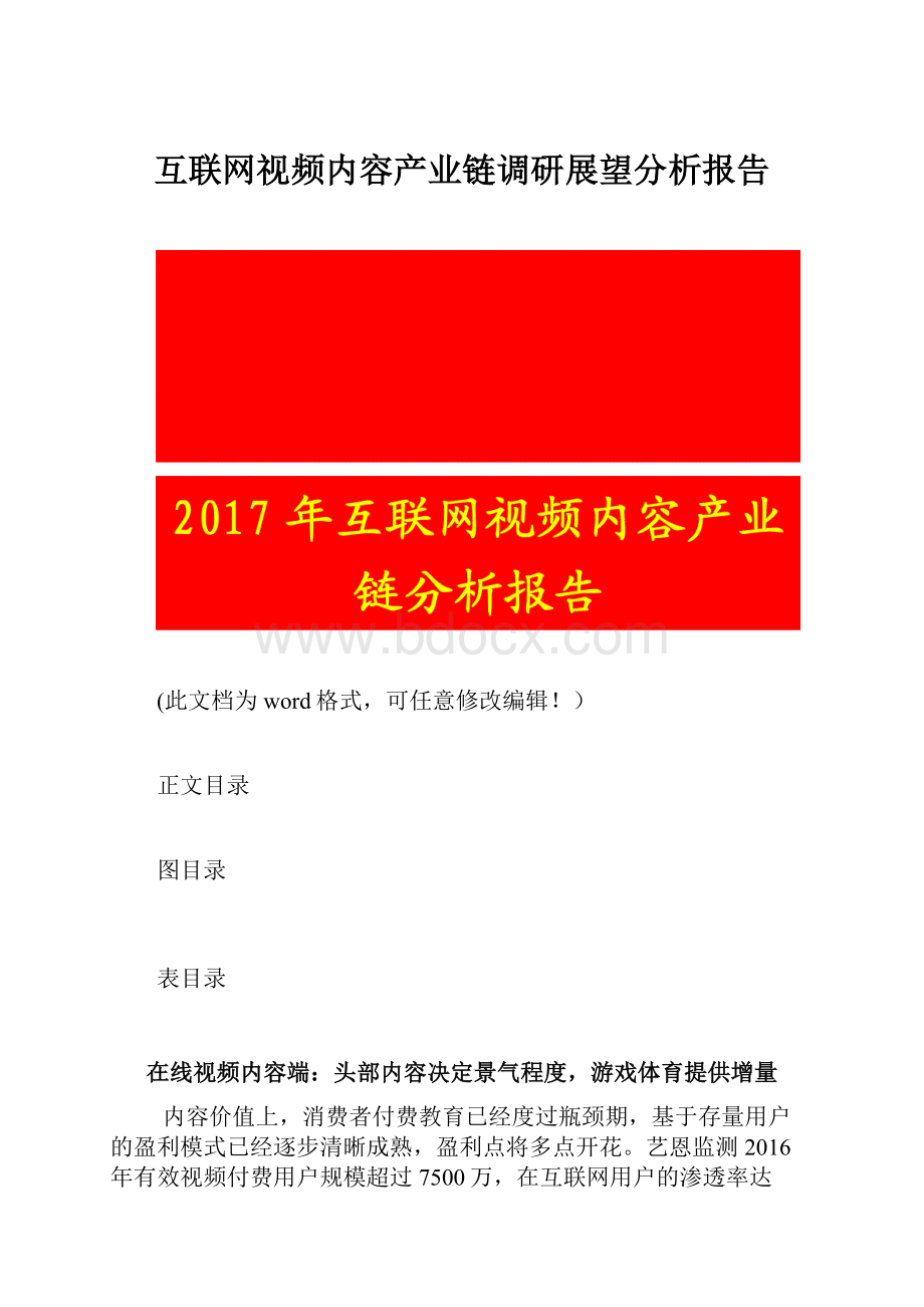 互联网视频内容产业链调研展望分析报告.docx