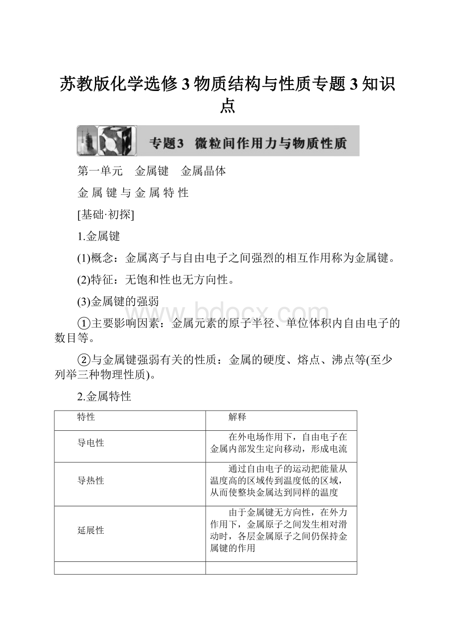 苏教版化学选修3物质结构与性质专题3知识点.docx_第1页