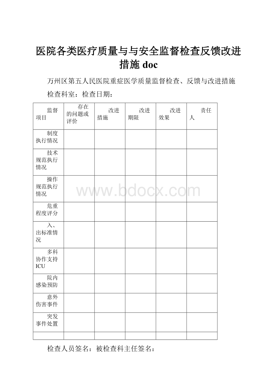 医院各类医疗质量与与安全监督检查反馈改进措施doc.docx_第1页