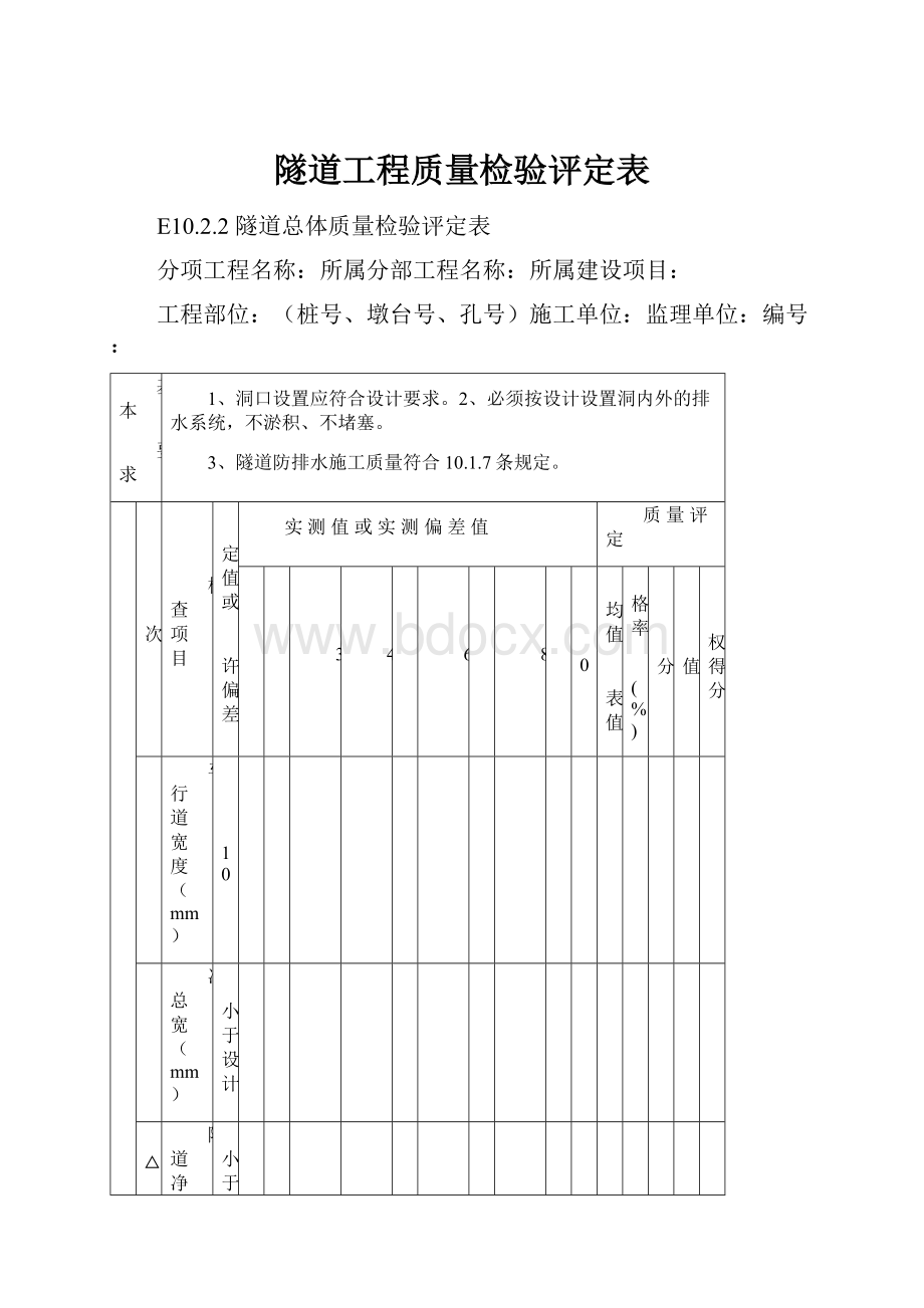 隧道工程质量检验评定表.docx_第1页