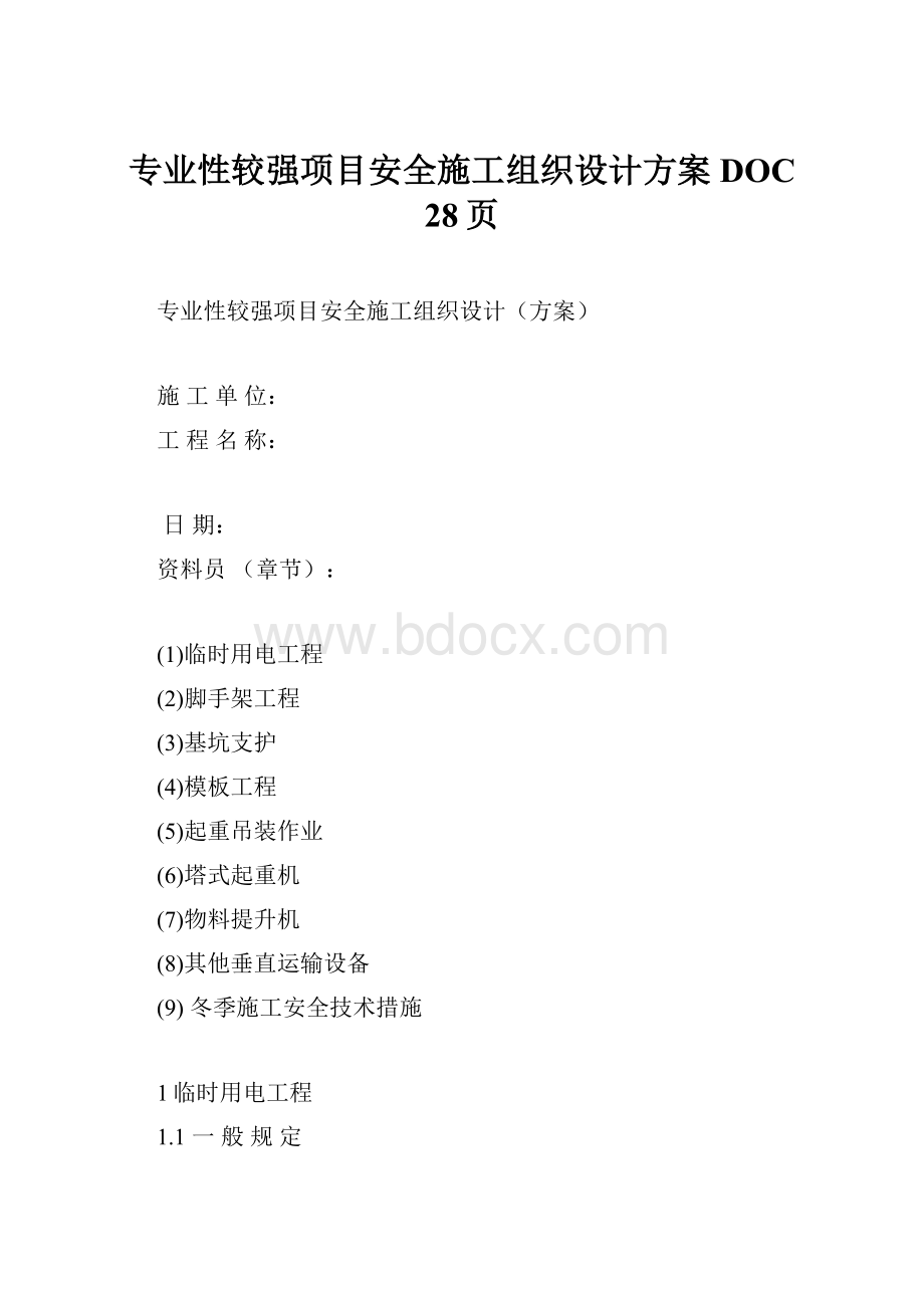 专业性较强项目安全施工组织设计方案DOC 28页.docx_第1页