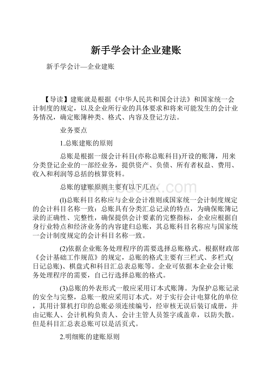 新手学会计企业建账.docx