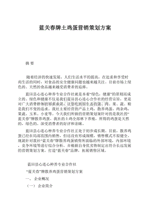 蓝关春牌土鸡蛋营销策划方案.docx