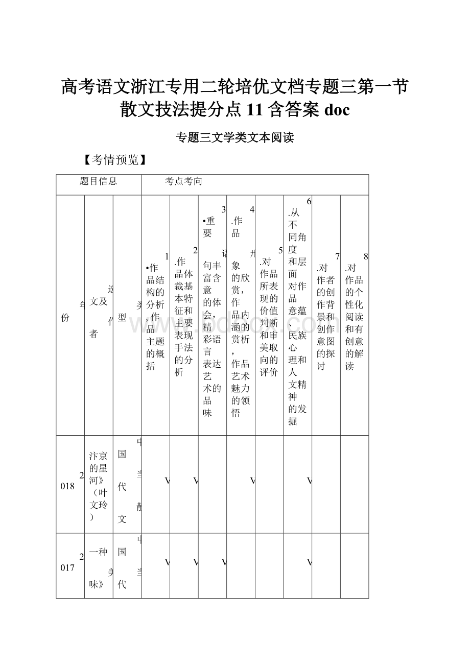 高考语文浙江专用二轮培优文档专题三第一节散文技法提分点11含答案doc.docx