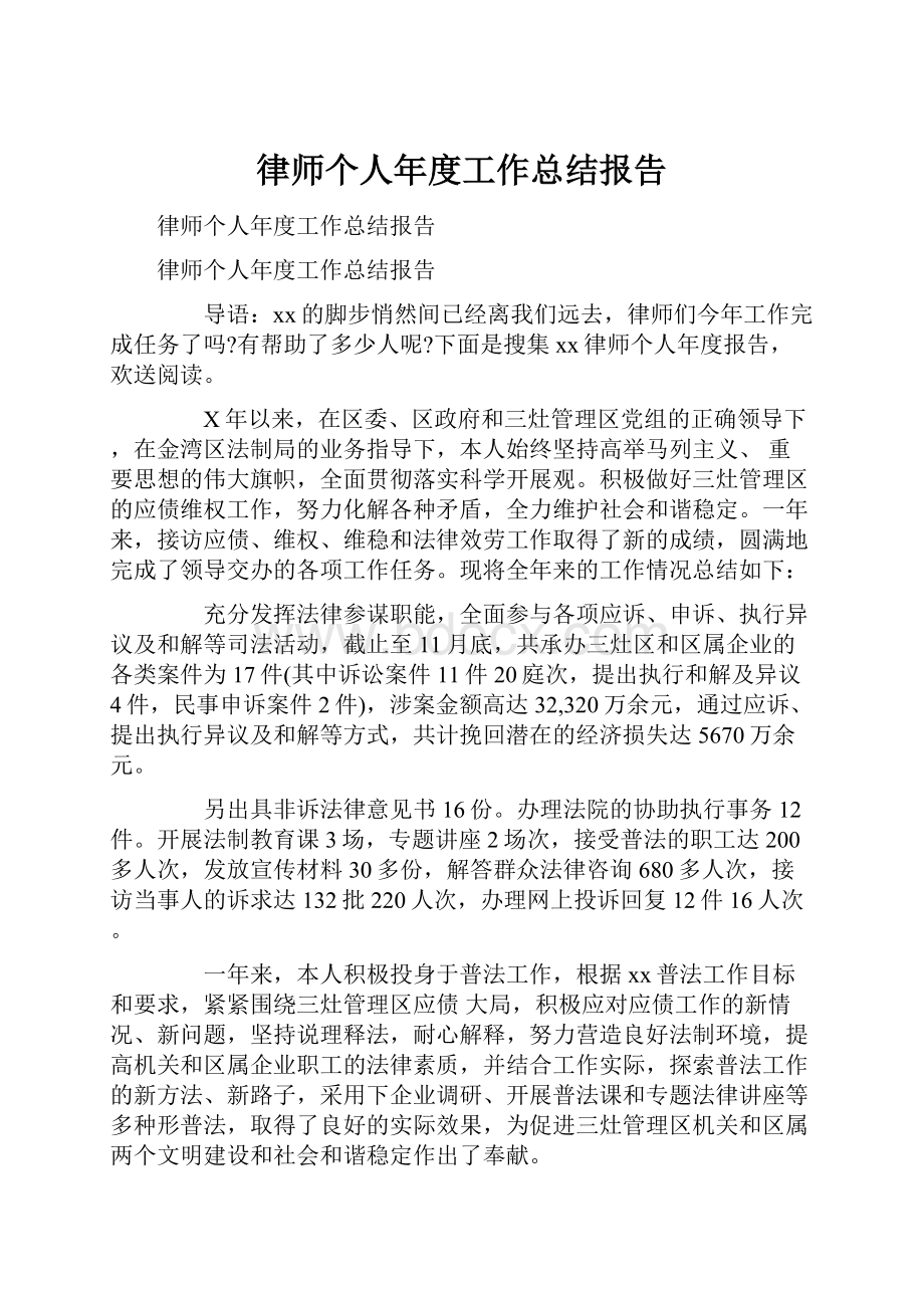 律师个人年度工作总结报告.docx