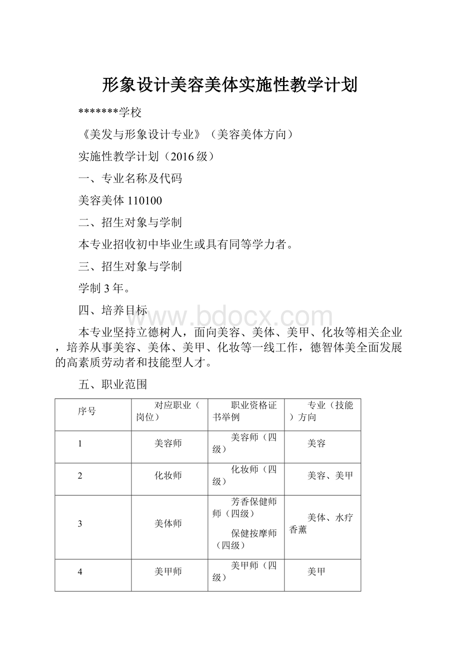 形象设计美容美体实施性教学计划.docx