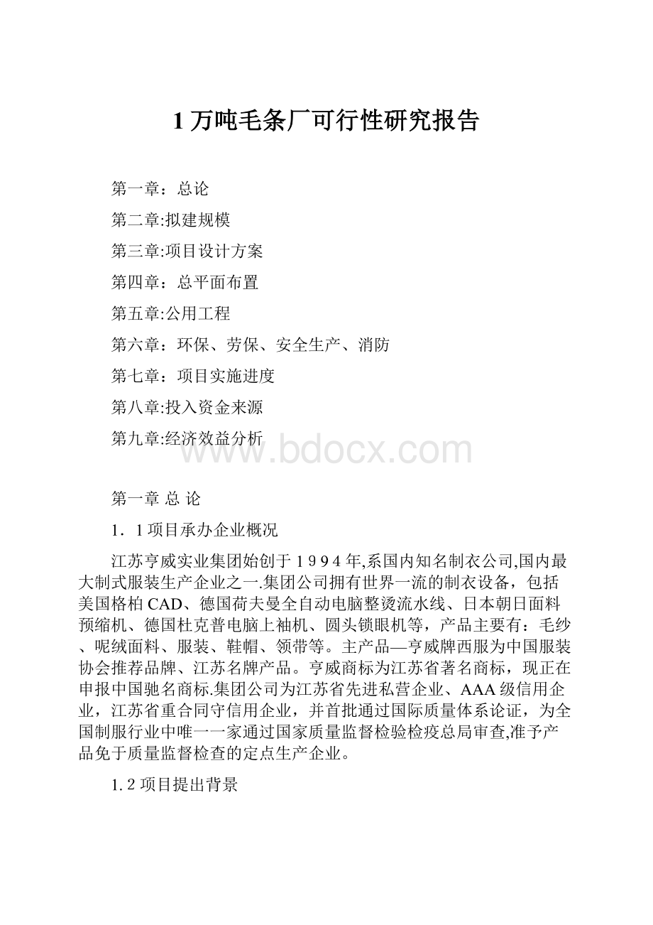 1万吨毛条厂可行性研究报告.docx