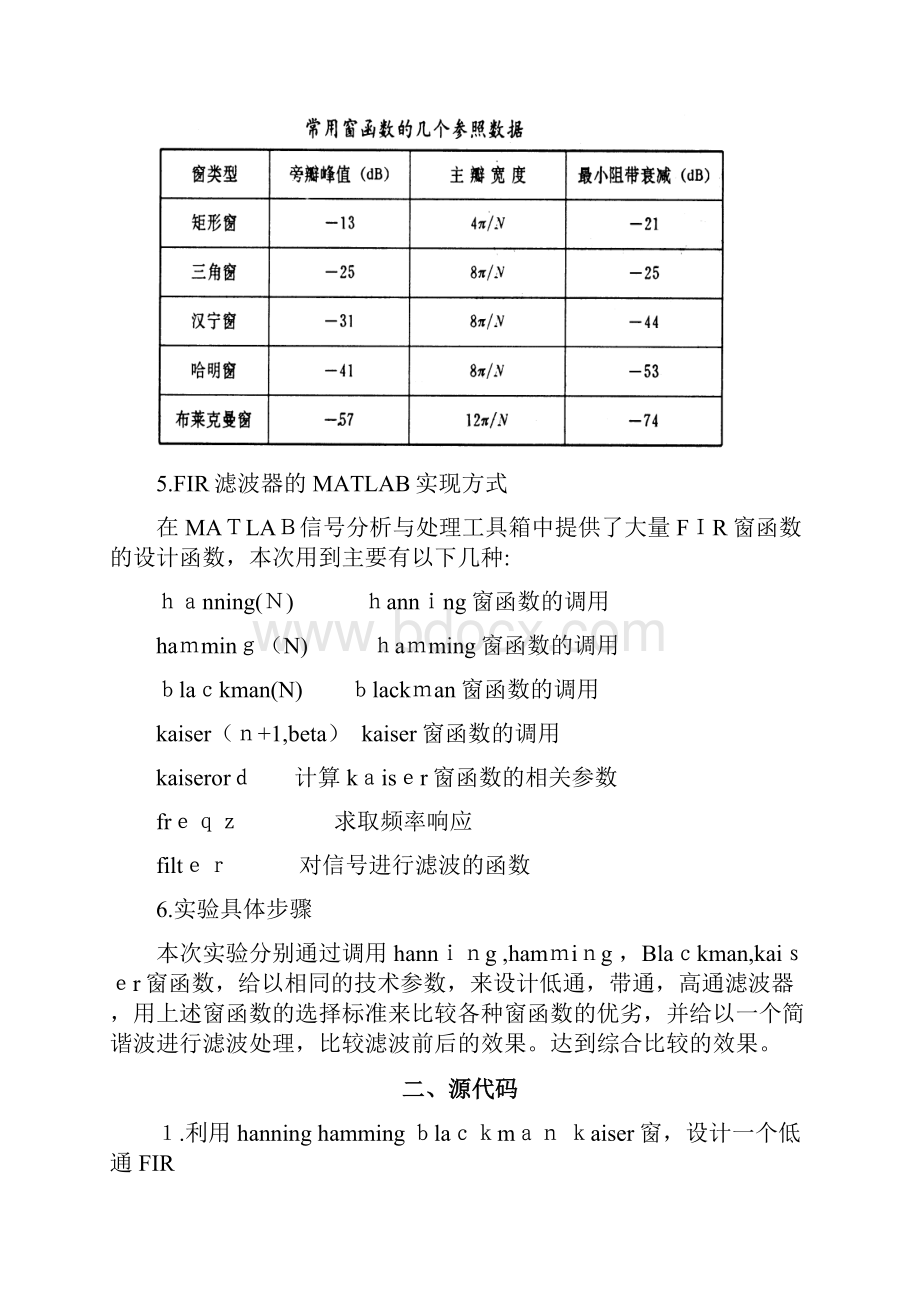 MATLAB窗函数法实现FIR的高通带通和低通滤波器的程序要点.docx_第3页