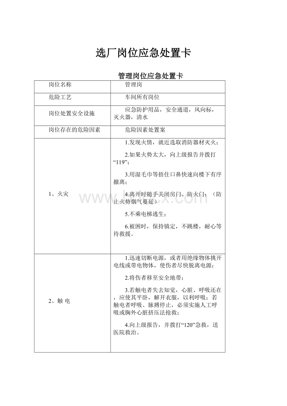 选厂岗位应急处置卡.docx