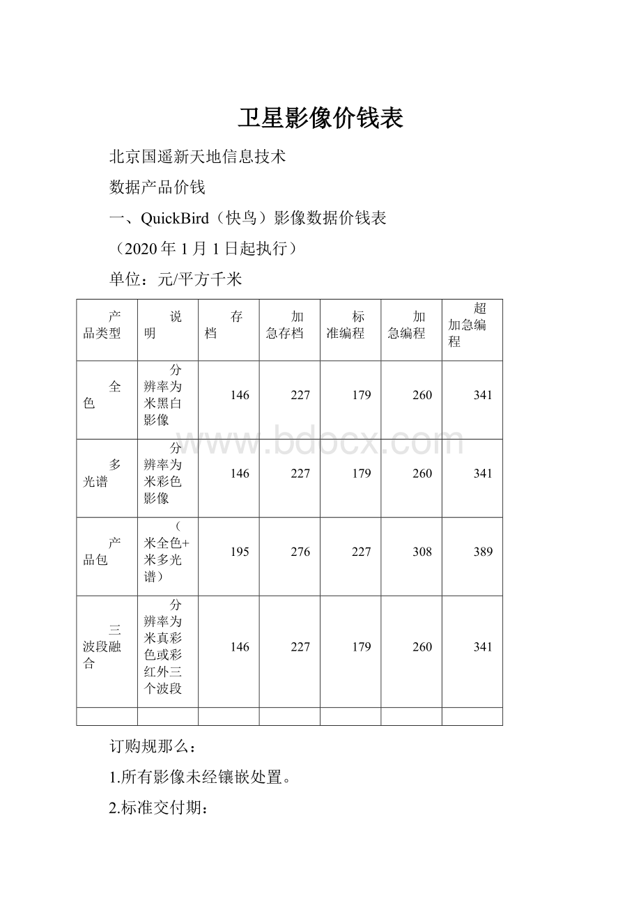 卫星影像价钱表.docx