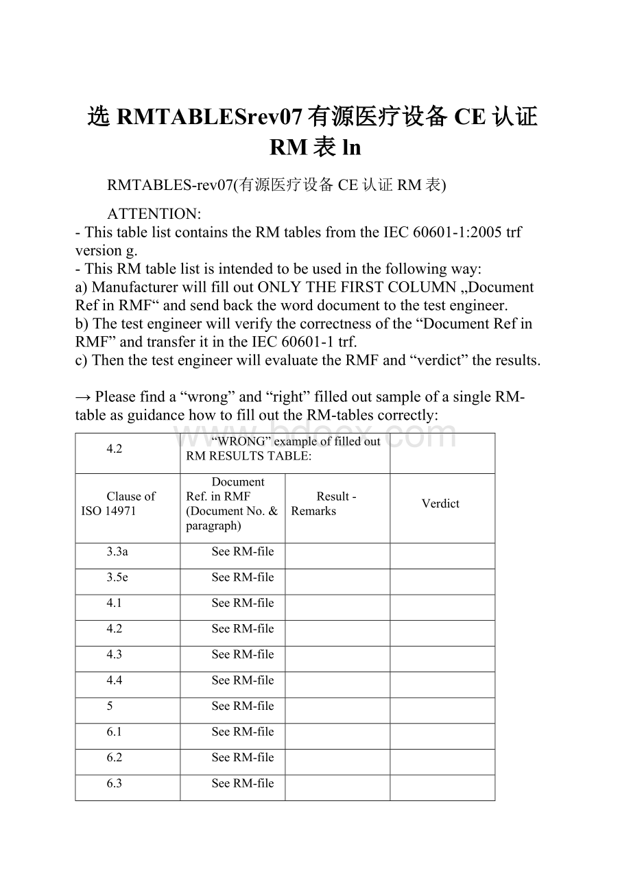 选RMTABLESrev07有源医疗设备CE认证RM表 ln.docx