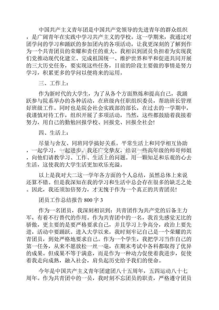 团员工作总结报告800字精选7篇.docx_第3页