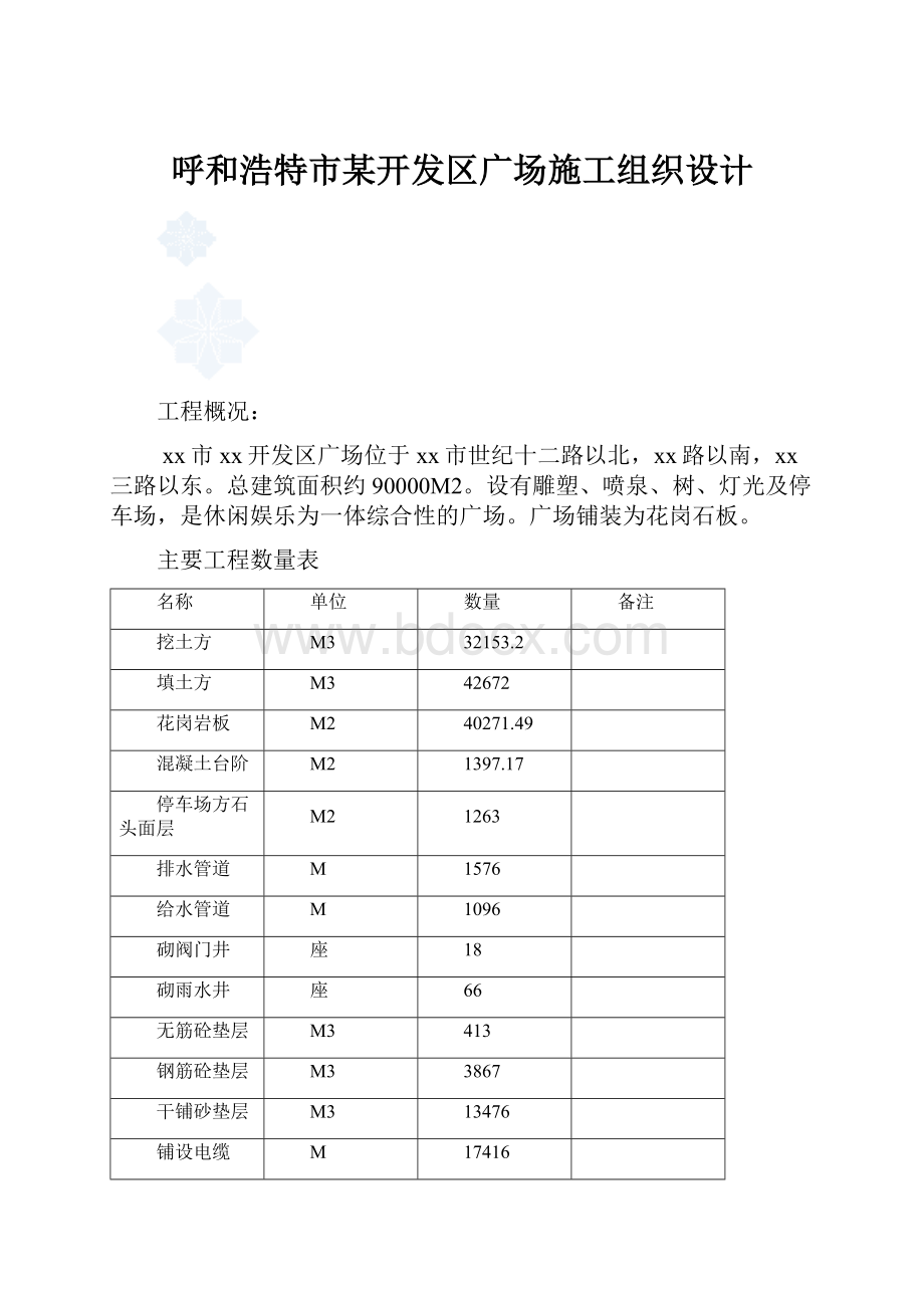 呼和浩特市某开发区广场施工组织设计.docx_第1页