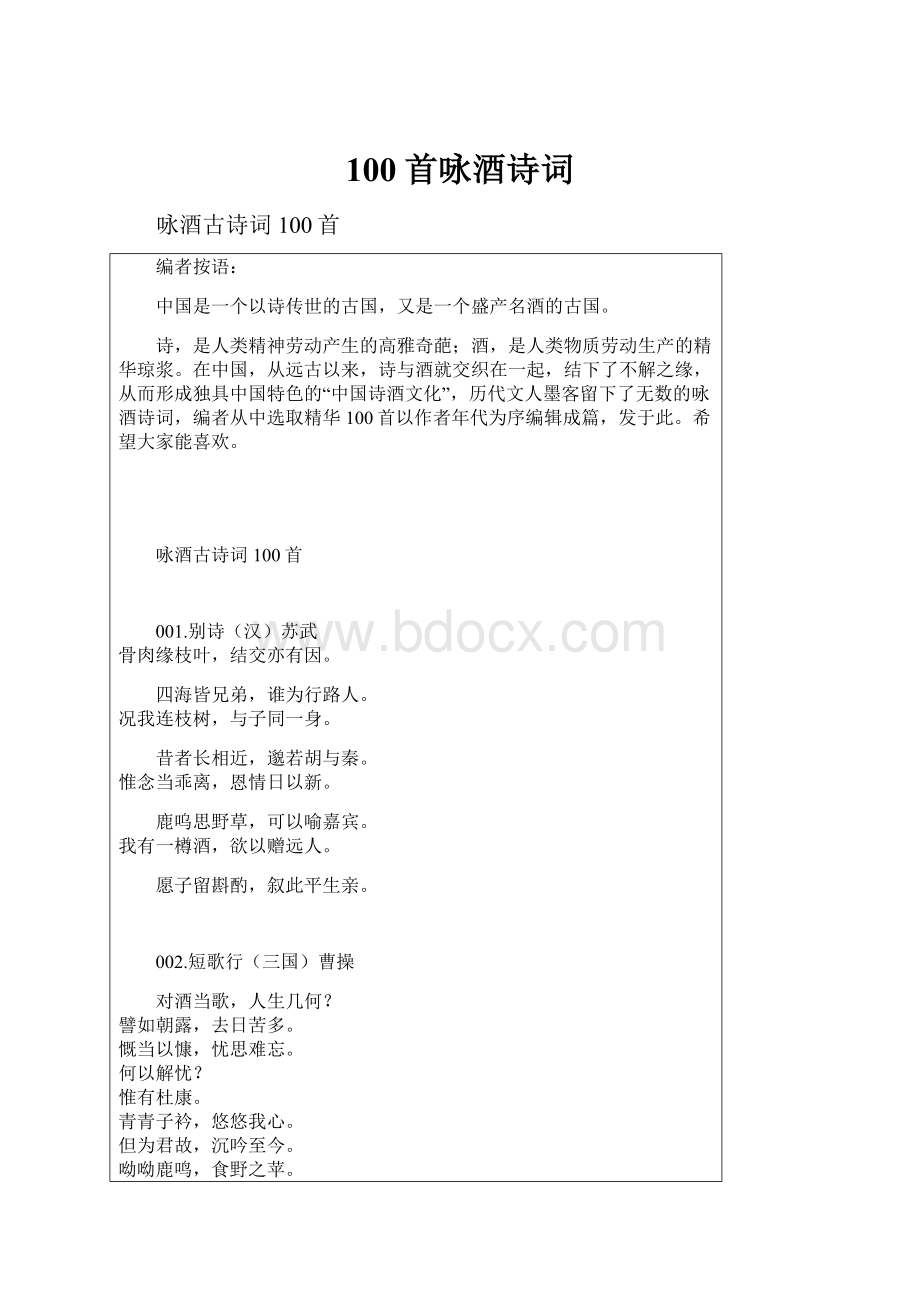 100首咏酒诗词.docx