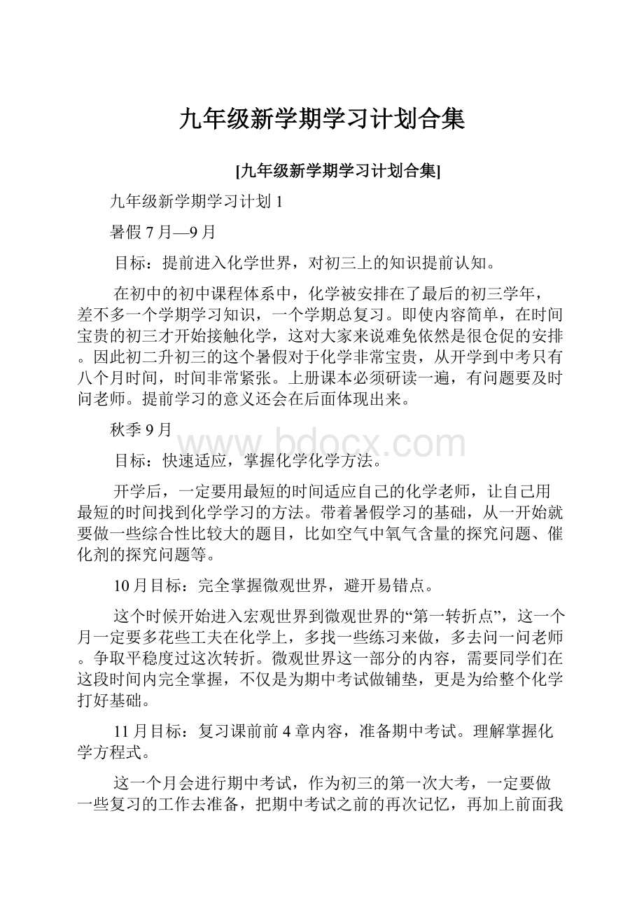 九年级新学期学习计划合集.docx