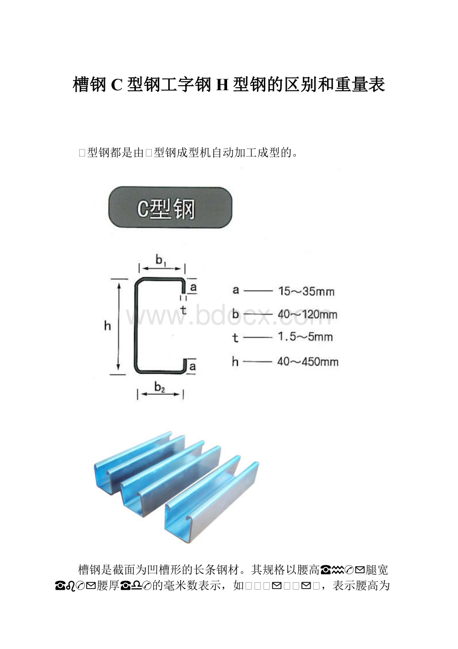 槽钢C型钢工字钢H型钢的区别和重量表.docx_第1页