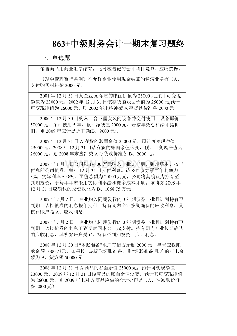 863+中级财务会计一期末复习题终.docx