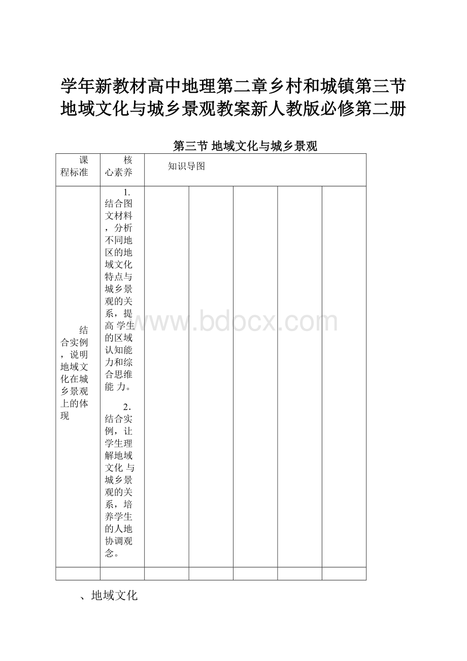 学年新教材高中地理第二章乡村和城镇第三节地域文化与城乡景观教案新人教版必修第二册.docx