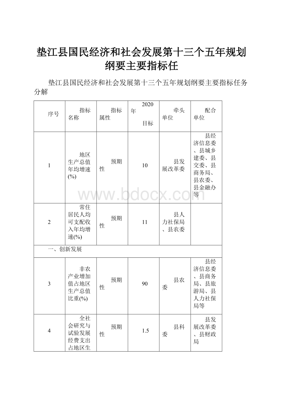 垫江县国民经济和社会发展第十三个五年规划纲要主要指标任.docx