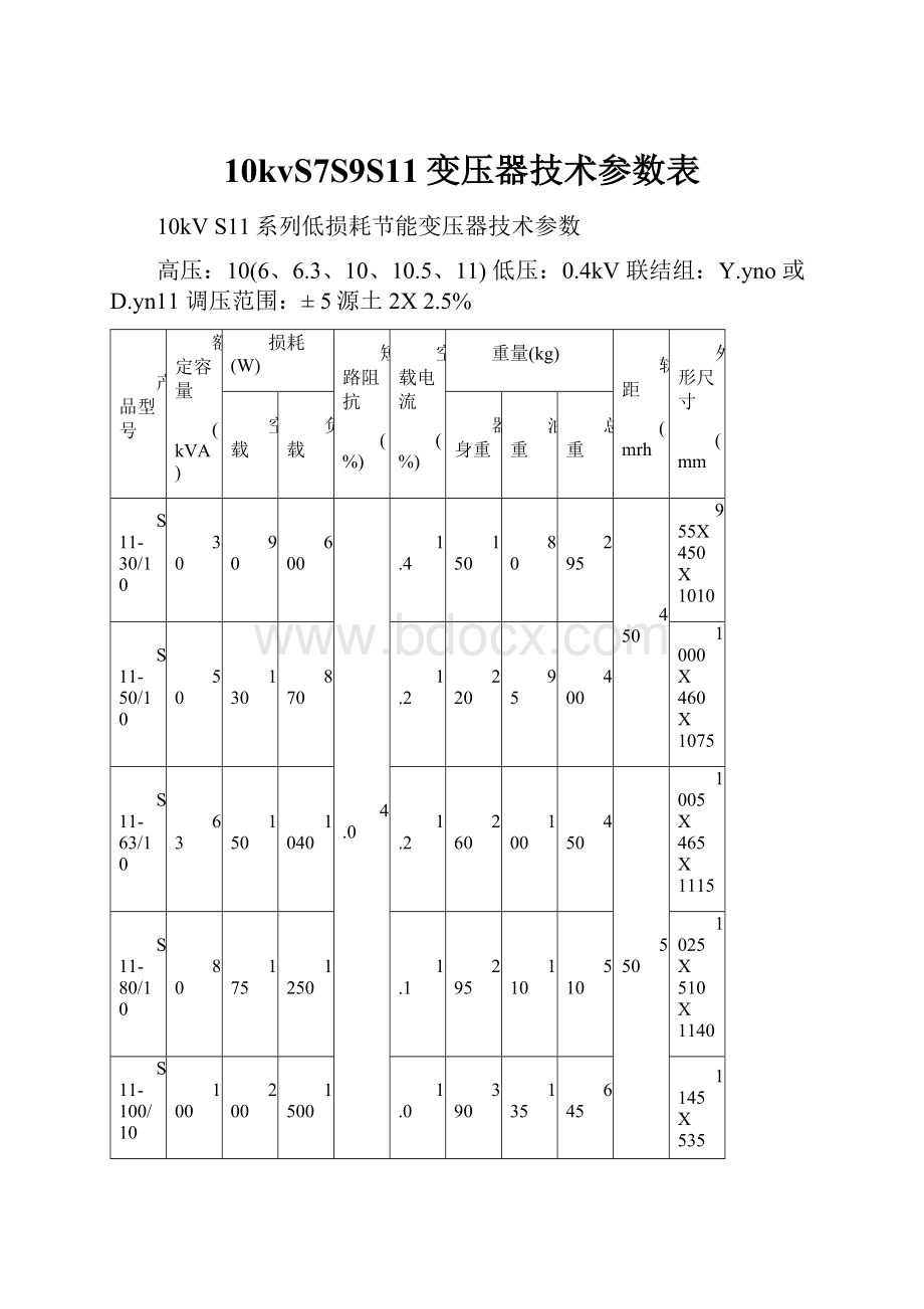 10kvS7S9S11变压器技术参数表.docx_第1页