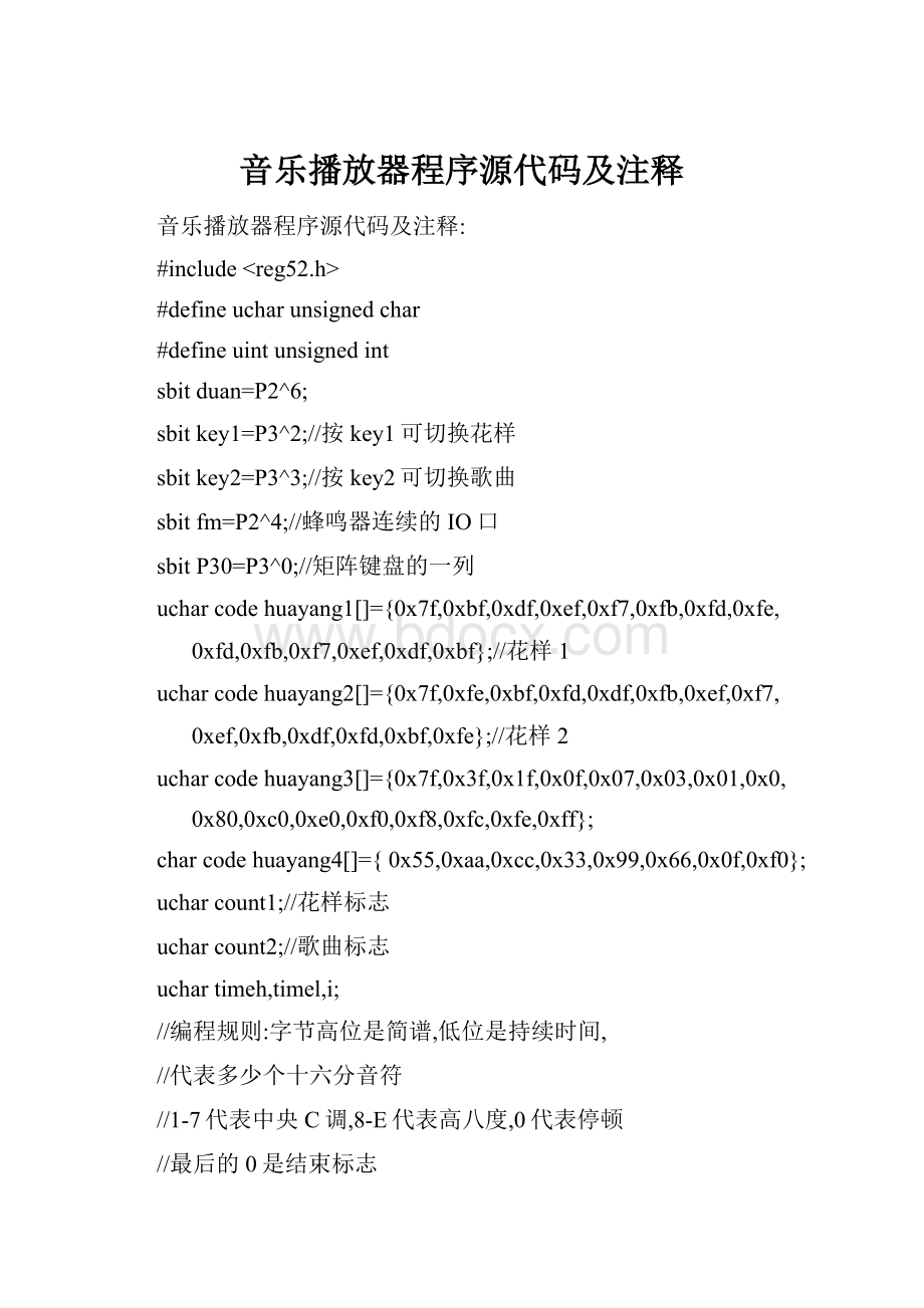 音乐播放器程序源代码及注释.docx_第1页